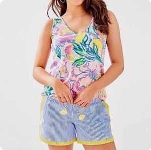 Lilly Pulitzer 5" Katia Embroidered Short In Blue Peri Swizzle Stripe Size XS